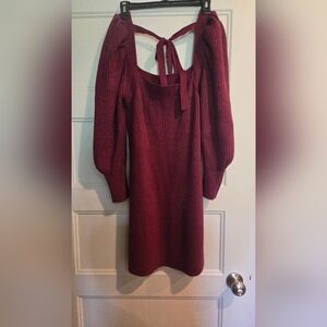 Wayf Red Tie Front Sheath Dress with Bishop Sleeves